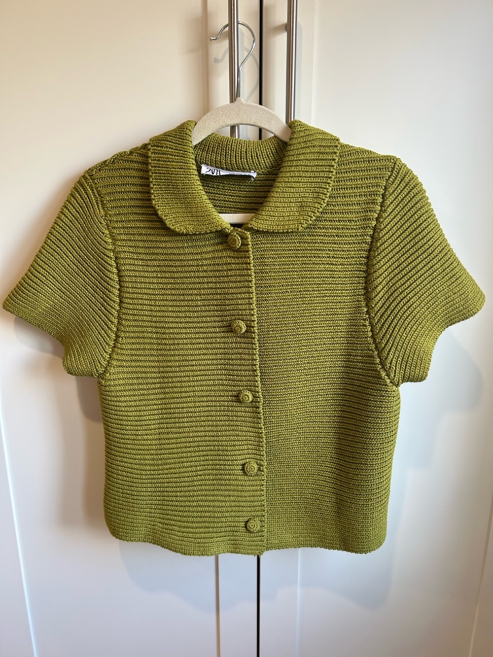 Zara Olive Green Ribbed Knit Cardigan